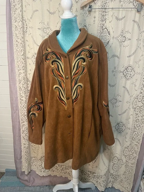 Bob Mackie: wearable art Embroidered Brown Suede Button-Front Jacket - Picture 2 of 8